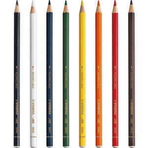 STABILO All Watercolour Effect Pencil - Assorted Pack of 8 Pencils - Black, White, Blue, Green, Yellow, Orange, Red & Brown