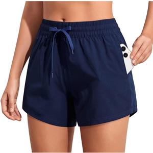 Aqua Eve Women's Board Shorts with Pockets High Waisted Swim Shorts Quick Dry Bathing Suit Shorts with Liner (X-Large, Navy Blue Color)