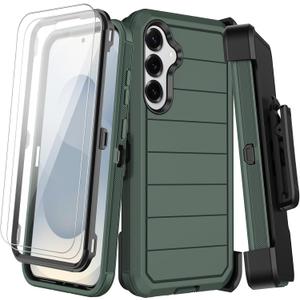 KECAI for Samsung Galaxy S25 Case with Belt Clip Holster & Kickstand,2X Screen Protector,Heavy Duty Shockproof Drop Protection Military Grade Full Body Rugged Phone Cover (6.2 Inch) (Deep Green)