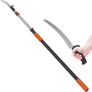 LAANPOLE 26FT Pole Saw, Telescoping Tree Trimmer with 5-20FT Extension Pole, Manual Branches Pruner for Backyard, Orange