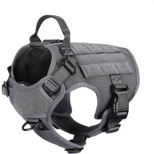 ICEFANG Tactical Dog Harness, Small Size,2X Metal Buckle,Working Dog MOLLE Vest with Handle,No Pulling Front Leash Clip,Hook and Loop Panel (Small (Pack of 1), Grey)