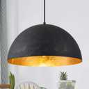 15.7" Farmhouse Pendant Light,Black with Gold Grain Industrial Large Dome Light Fixture,Adjustable Vintage Chandelier for Kitchen Island,Dining Room,and Bedroom