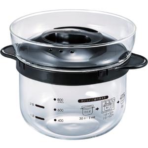 HARIO XRCN-2-B Glass Microwave Rice Pot, 1 to 2 Cups, For Microwaves, Black, 1 to 2 Cups, Made in Japan