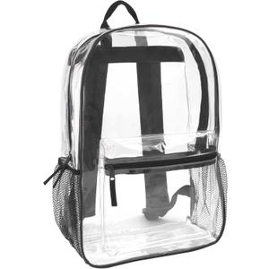 Trail maker Clear Backpack Heavy Duty with Padded Straps, Side Pockets for Kids, Boys, Girls, School, Stadium Approved Events (Black)