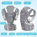 Bear Baby Carrier, 6-in-1 Baby Carrier Newborn to Toddler with Hip Seat (Ergonomic M Position) for 3-36 Month/ 7-44lbs Baby, Adjustable Size for Enhanced Lumbar Support, Perfect for On-the-go