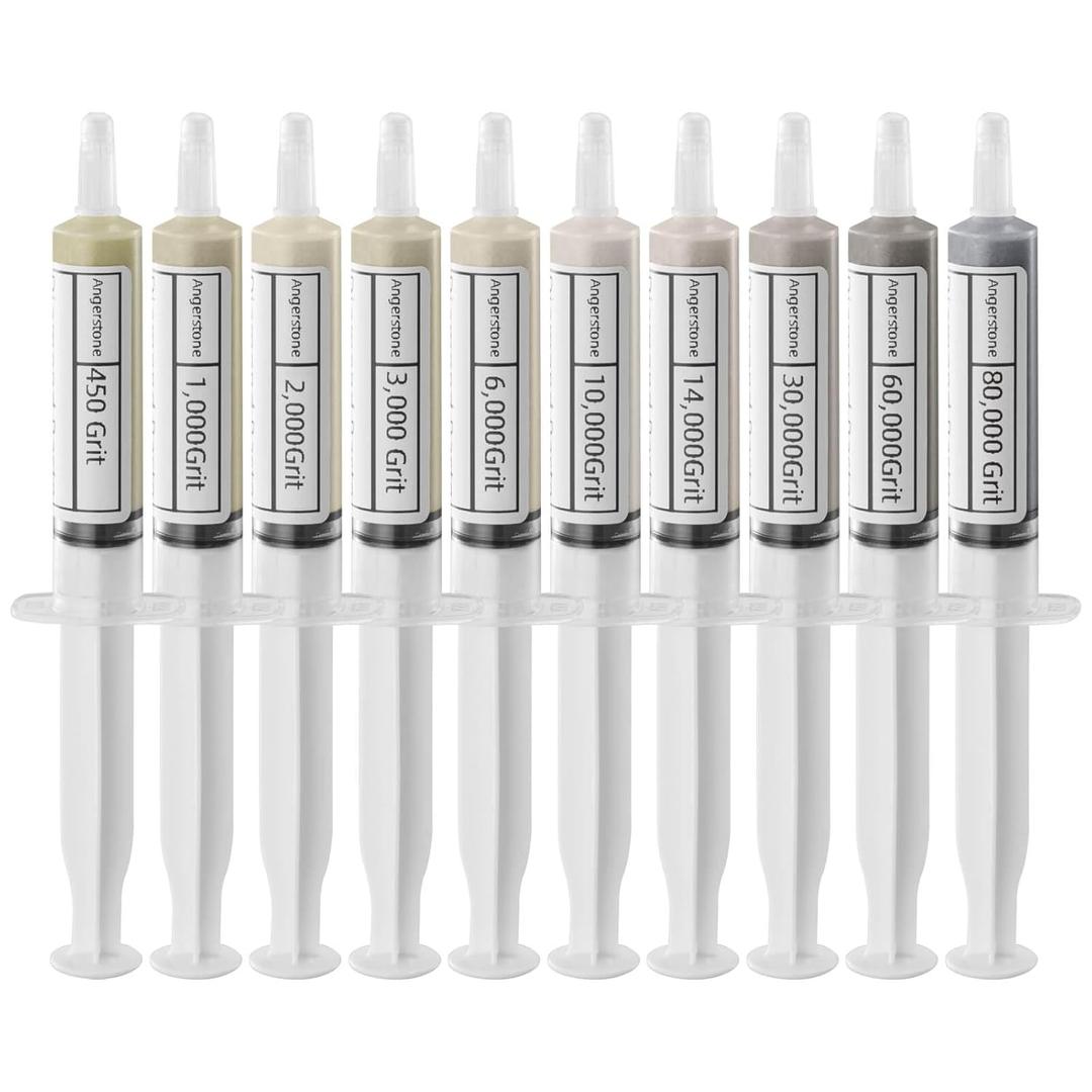 Angerstone 40% Concentration Diamond Polishing Compound Kit of 10 Lapping Compound 80,000 to 450 Grit, Professional Stropping Compound for Metal Jewelry Glass Resin Marble Watch Diamond Paste
