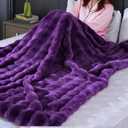 Purple Faux Fur Throw Blanket for Couch, Double-Sided Bubble Textured Plush Blanket with Soft Flannel Back, Decorative Throw for Sofa or Bed, Machine Washable, 60x80 Inches, 860 GSM
