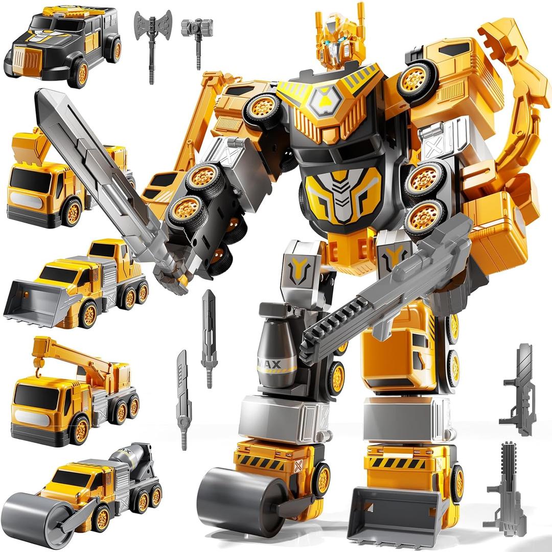 JUKUDAHU 5-in-1 Robot Toys Cars for Kids 3-5, Magnetism Transforming Robots, Detachable Construction DIY Assembling Vehicle Sets, Educational Toys for Boys Girls 3 4 5 6 7 8, Birthday Gifts(Yellow)