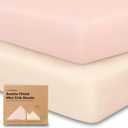 2-Pack Mini Crib Sheets Fitted - 38x26 Pack N Play Sheets for Pack and Play Mattress, Organic Cotton, Soft & Breathable Playard Bedding, Neutral Mini Toddler Bed Cover for Boys, Girls (Cameo)