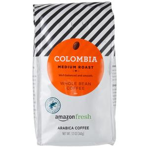 Amazon Fresh Colombia Whole Bean Coffee, Medium Roast, 12 Ounce (EXP 11/04/26)