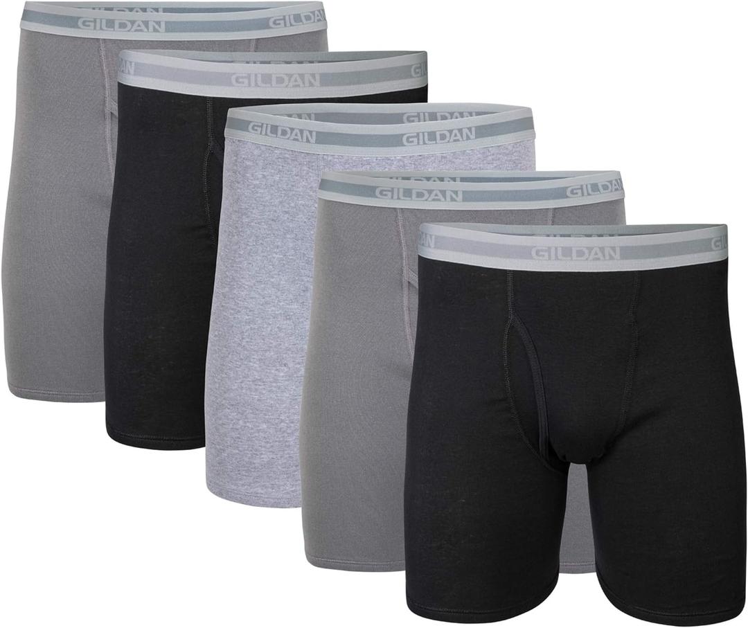 Gildan Men's Underwear Boxer Briefs, Multipack (Medium, Black/Charcoal/Sport Grey (5-pack, Classic Length))