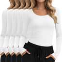 5 Pack Underscrub for Women Long Sleeve Shirts Fitted Scoop Neck Tops Basic Layering Tee Knit Tops for Nurse (Small, White)