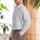 3 x Men's Dress Shirts Solid Wrinkle-Free Long Sleeve Button Down Shirt Regular Fit Formal Shirts (Gray, M)