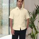 Men's Short Sleeve Dress Shirts Wrinkle Free Stretch Formal Wedding Prom Regular Fit Button Down Shirt (XL)
