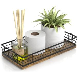 Toilet Paper Basket, 13 Inch Farmhouse Bathroom Basket MDF and Iron Tray Top of Storage Toiletries Organizer for Bathroom, Living Room and Kitchen (Rusty)