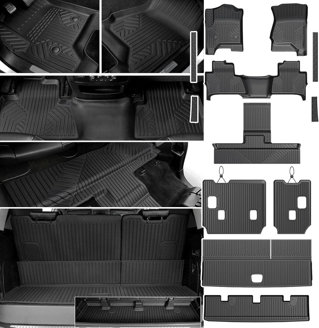 Floor Mats Set for 2015-2020 Chevrolet Chevy Tahoe/GMC Yukon 7 Seat (Not fit Yukon XL), All Weather TPE Cargo Liner Backrest Mat Trunk Mat Door Sill Guards Accessories