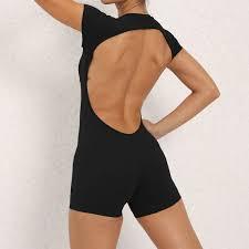 Women's Backless Bodycon Jumpsuit Short Sleeve One Piece Outfits Black S