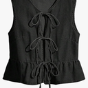 SHENHE Women's Y2k Tie Front Denim Vest V Neck Ruffle Hem Sleeveless Peplum Jean Top Shirt S