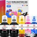 Printers Jack 580ML Sublimation Ink Refilled Bottlescompatible for ET2400 ET2720 ET2760 ET2750 ET4800 ET-2800 ET-2803 ET-2850 Inkjet Printers Heat Press Transfer on Mugs T-Shirts