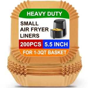 BYKITCHEN Small Air Fryer Liners for 1 to 3 QT Airfryer, Set of 200, 5.5in Mini Air Fryer Parchment Paper, Compatible with CHEFMAN 2 Quart, Cosori 2.1QT, Dash 2.6Qt, Instant Pot Vortex 2QT Airfryer