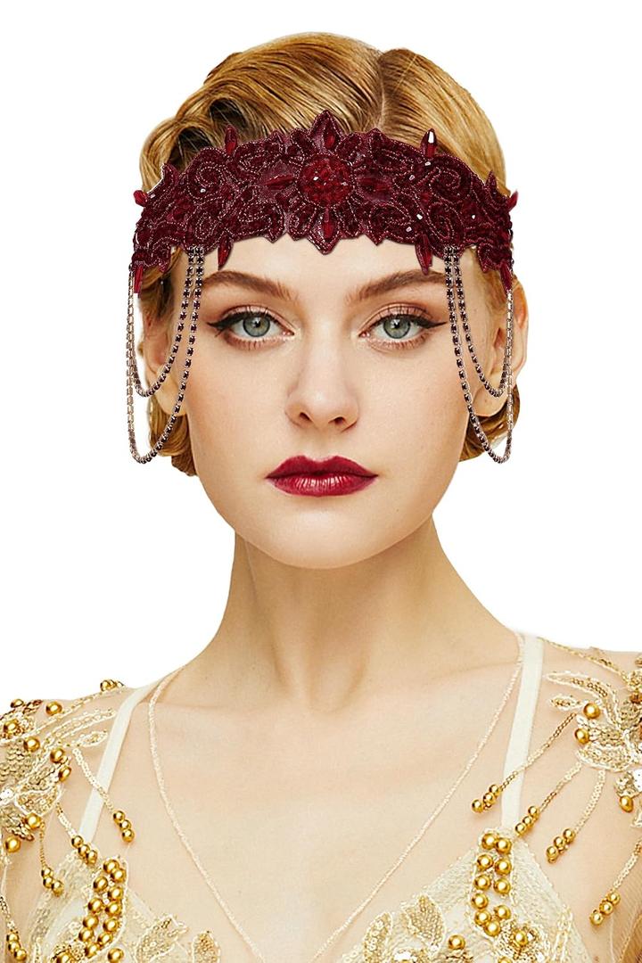 BABEYOND 1920s Flapper Headpiece Roaring 20s Headband Great Gatsby Headband for Women Vintage Hair Accessory (Red)