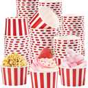 120 Pcs Valentines Day Cream Cups 12 OZ Disposable Red and White Stripe Paper Dessert Ice Cream Cups Food Containers Red White Snack Bowls for Soups Hot & Cold Food Snack Valentine Party Supplies