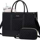 LOVEVOOK Laptop Bags for Women, 15.6 inch Waterproof Work Tote Bag with Clutch, Professional Teacher Computer Purse Lightweight Shoulder Bag Travel, Quilted Black