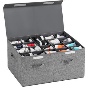 Shoe Storage Organizer for Closet Fits 20 Pairs, Large Shoe Storage Box Bins Containers with Lid and Adjustable Dividers for Shoes, Sneakers and High Heeled, Hard Shell and Stackable (Grey)
