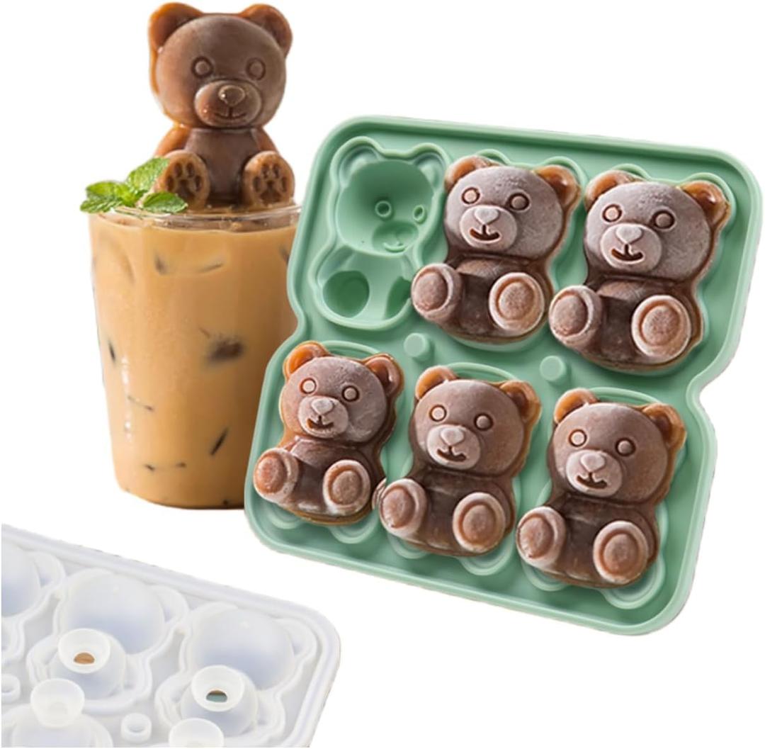 Bear Ice Cube Tray Mold - 3D Bear Shape Ice Cube Trays, Cute Ice Cube Molds for Whiskey Bourbon, 4-Hole Large Fun Shapes Ice Cube Trays, Funny Gifts for Animals Lovers Women Men