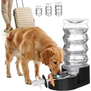 RIZZARI Dog Water Bowl Dispenser :Ion Exchange System with Activated Carbon- Helps Prevent Urinary Stones-8L Gravity Black Stainless Steel Automatic Waterer- for Multi-Pet Homes-Kitchen& Garage Use
