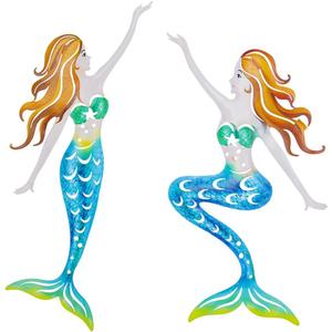 Metal Mermaid Wall Art, Ocean Indoor/Outdoor Art, Fish Wall Art for Bathroom, Kitchen, Garden & Pool (2 Pcs)