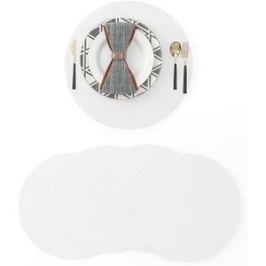 Set of 4 Round Placemat 15 Inch Soft Linen eco-Friendly Fabric Handcrafted Machine Washable Indoor & Outdoor Tablemat Pure White