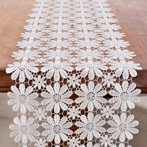 Vetableclothlve White Lace Table Runner, Summer Daisy Wildflower Table Runners 60Inches Doilies for Furniture,Brunch Buffet Decorations,Wedding Party Table Dector