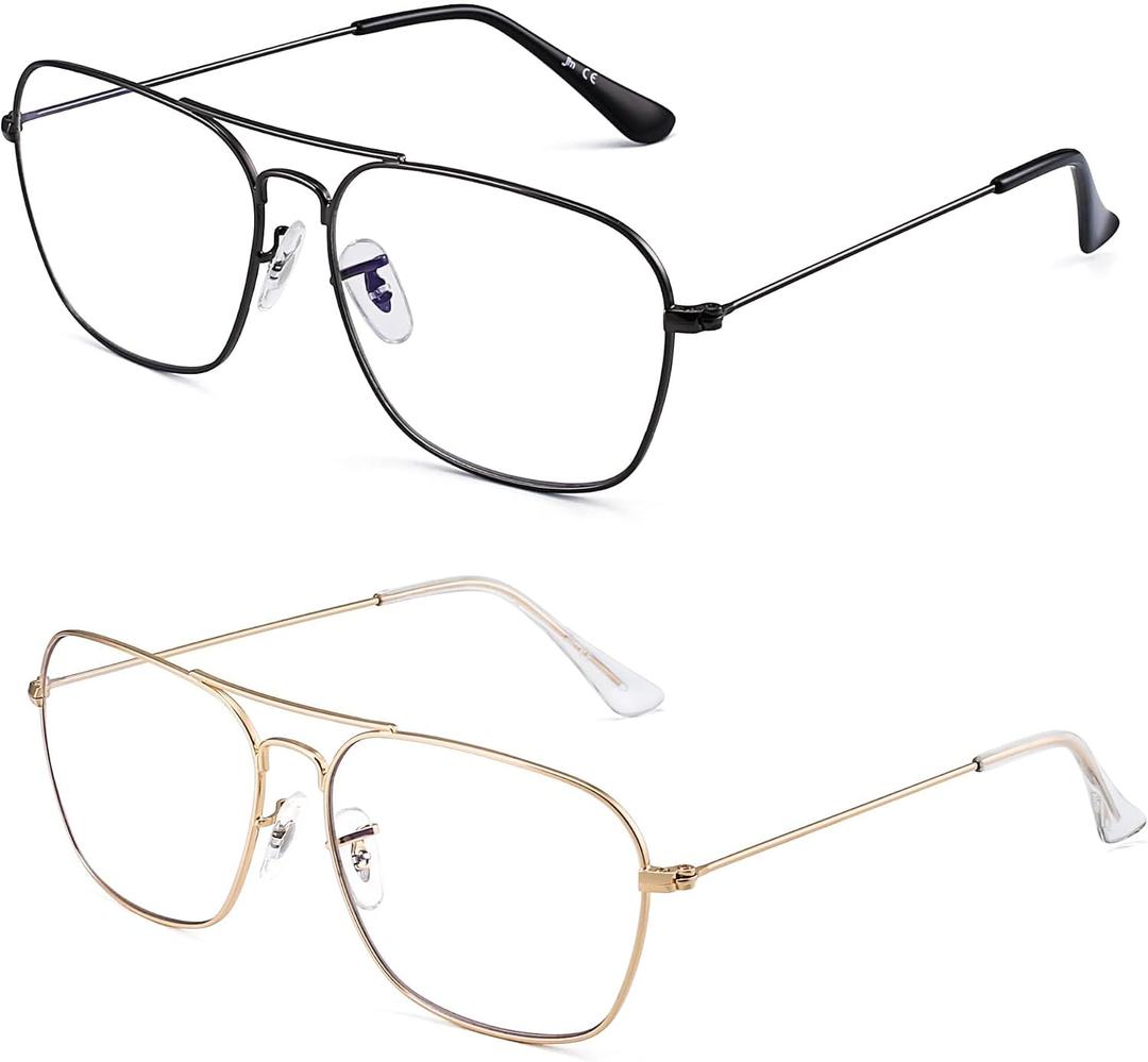 JM 2-Pack Aviator Reading Glasses Women Metal Frame Blue Light Blocking Computer Readers, +1.50