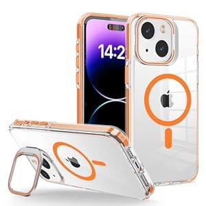 WOGROO for iPhone 14 Case, [Compatible with MagSafe], Magnetic Kickstand Case for Women Girls, Case for iPhone 13, 6.1", Clear Orange