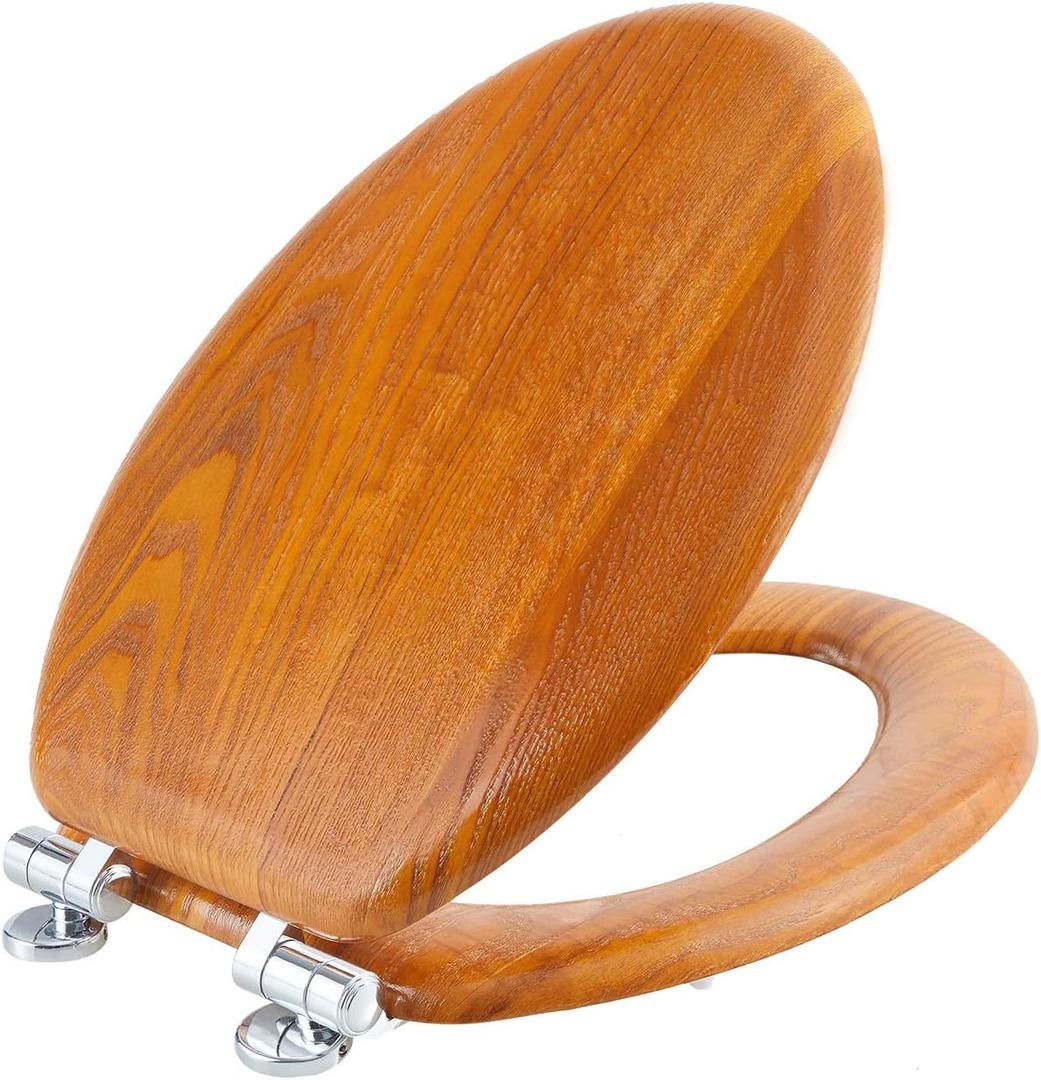 Angel Shield Wood Toilet Seat Elongated with Soft Close,Easy Clean,Quick-Release Hinges(Elongated,Wood)