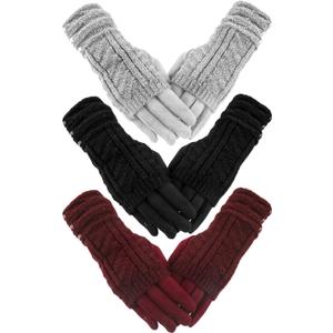 Janmercy 6 Pairs 2in1 Winter Knit Gloves for Women 3 Fingerless Gloves 3 Touchscreen Glove Warm Fleece Mitten for Cold Weather