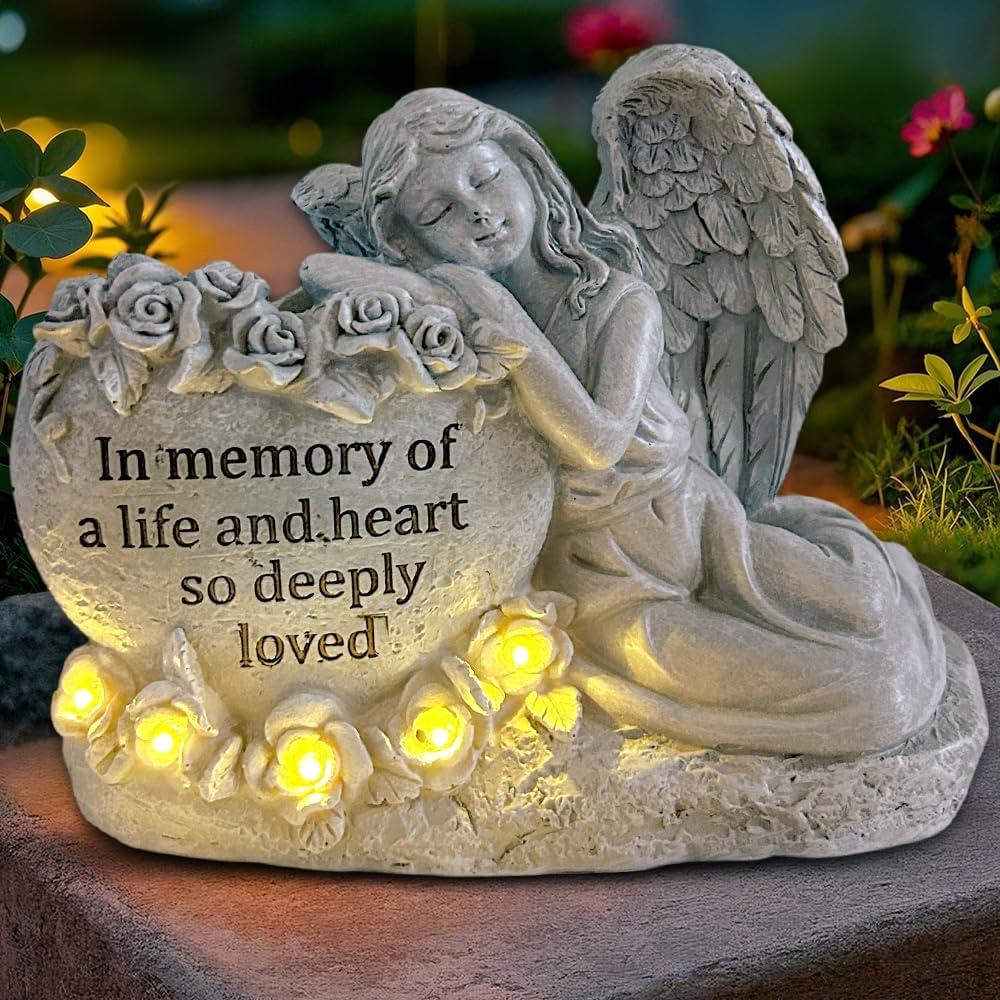 KOOY Angel Solar Garden Statues Light Up Angels Sculptures Outdoor Figurines Decorations for Outside Patio Yard Lawn Home Art Ornaments, Unique Birthday Gifts for Women Mom Housewarming Easter