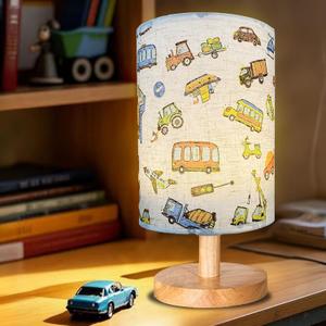 Kids Lamps for Bedrooms Boys,Car Lamp,3 Level Dimmable Wood Nightstand Desk Base Flaxen Fabric Shade for Bedroom Living Room,Car Gifts for Boys