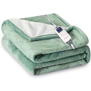 Cozorbt Heat Blanket 50”x60” Throw,Soft Flannel & Sherpa Reversible Electric Blanket with 10 Heat Settings,12 Timer Setting and 3 Hours Auto-Shut Off,ETL Certified Machine Washable,Green