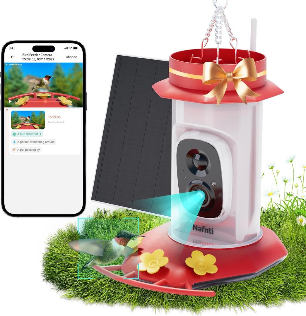 2K Smart Hummingbird Feeder with Camera, Solar Powered, AI Bird Species Recognition, Leak-Proof & Ant-Bee Proof, IP65 Outdoor Wireless Bird Feeder(17 oz)