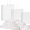 OUTUXED 120pcs Paper Bags with Handles Assorted Sizes Kraft White Paper Gift Bags Bulk 3 Mixed Sizes for Retail, Party, Birthday, Gift, Shopping, Business, Merchandise