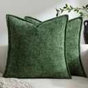 DEZENE Pack of 2 Forest Green Christmas Decorative Throw Pillow Covers 22x22 Cozy Soft Chenille Accent Vintage Square Couch Pillow Covers for Home Decor Bed Sofa Living Room