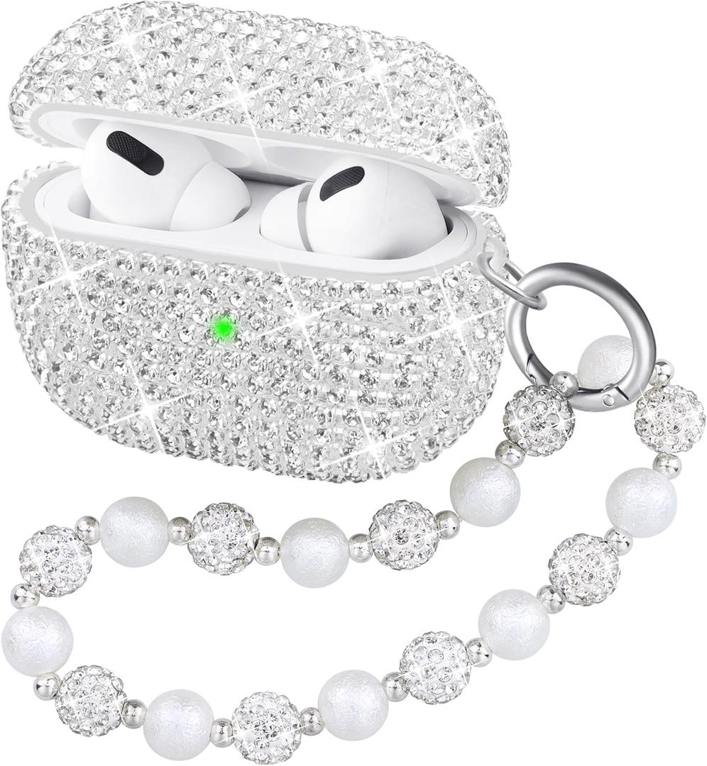 Ucharmbead Compatible with AirPods Pro 2 Case Protective Glitter Cute Case for AirPod Pro 2nd Gen with Luxury Shining Keychain Lanyard Strap for Women Girls (Silver)