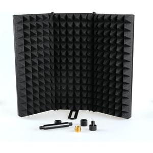 Microphone Isolation Shield, Foldable Mic Shield with Triple Sound Insulation, Reflection Filter with 3/8" and 5/8" Mic Threaded Mount