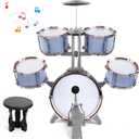 M SANMERSEN Kids Jazz Drum Set - 5 Drums with Stool - Rock Jazz Drum Kit - Musical Enlightenment Educational Toys Gift for Boys Girls (9123 Light Blue)