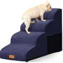 Dog Stairs for Small Dogs,4-Step,Foam Dog Steps&Ramps for Couch/High Beds with Waterproof &Removable Cover, Non-Slip, Blue