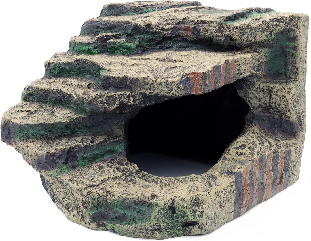 JIHAQUA Large Resin Reptile Tank Accessories Hideouts Cave Habitat Decor for Leopard Gecko Lizards Turtle