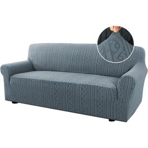 H.VERSAILTEX Stretch Sofa Slipcovers Soft Sofa Covers Washable 1 Piece Sofa Covers with Elastic Bottom for Kids,Dog Upgrade Thick Jacquard Fabric with Spiral Pattern(58"×70", Stone Blue)