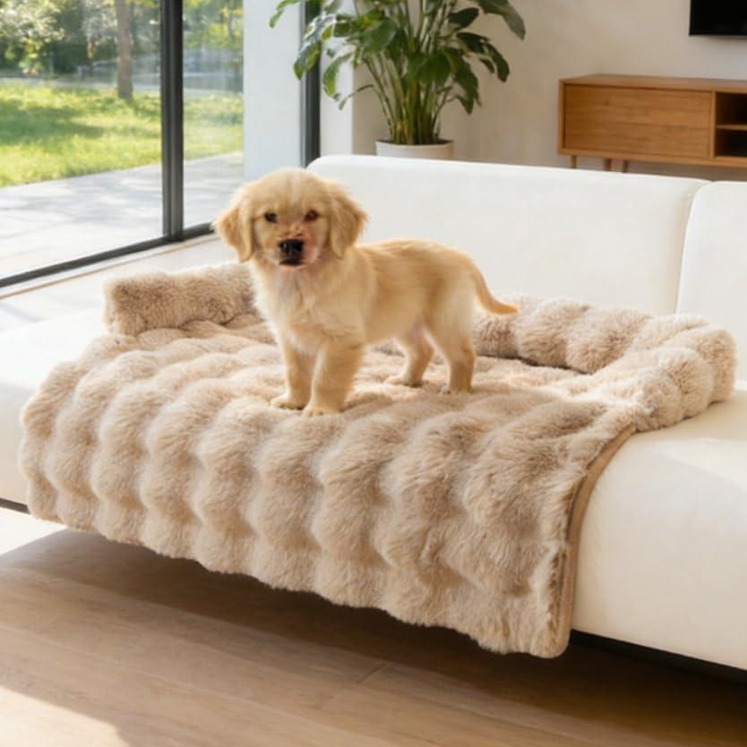Cloud Pet Sofa Bed, Non-Slip Plush Dog Cat Mat, Cozy Non-Slip Washable Fluffy Plush Pet Mat for Small Medium Dogs & Cats, Furniture Protector, Pets Couch Bed (Coffee)